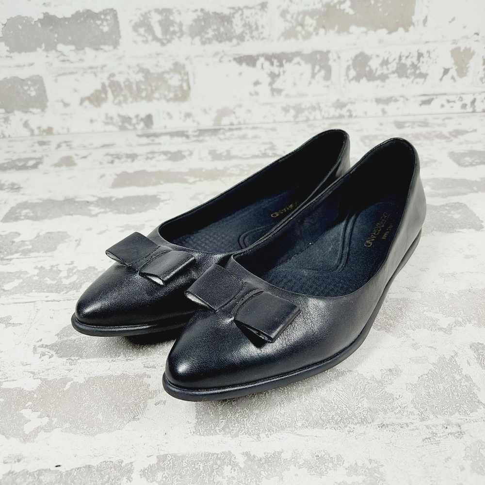 NEW Cole Haan Zerogrand Bow Skimmer Black Leather Slip On Pointy Toe Flats W593 - Picture 3 of 12